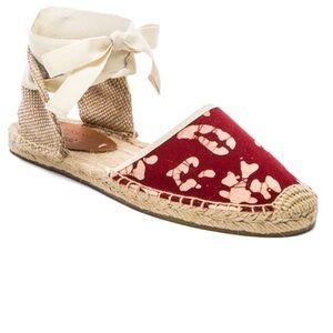 Wren x Soludos Batik Leaves Espadrille Sandals From Red & Cream Sz 9 Preppy Boho